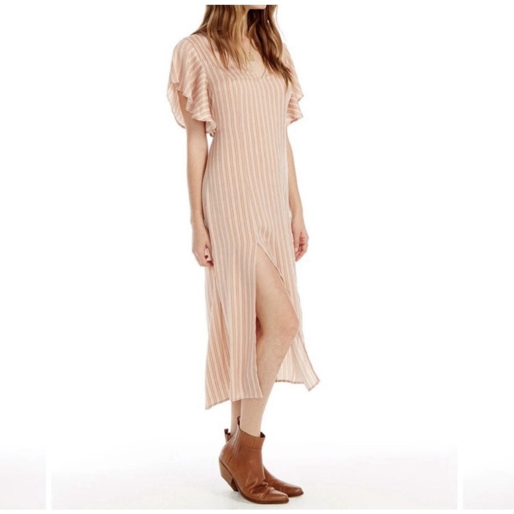 Saltwater Luxe Stripped Taupe Maxi  Dress Size L